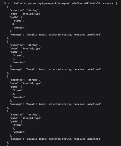 A Zod error in the browser console